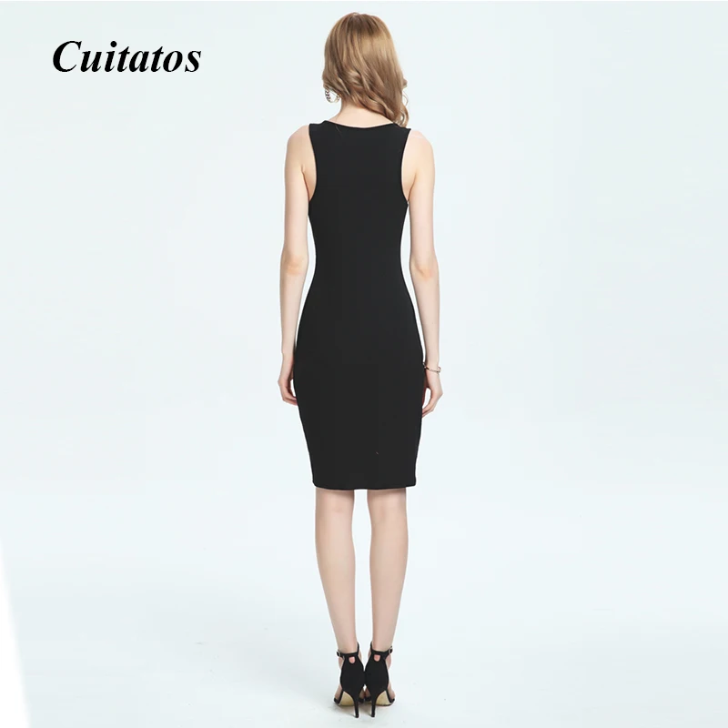 [Cuitatos] Женская мода новый Летнее платье без рукавов Bodycon пикантные черные Клубные