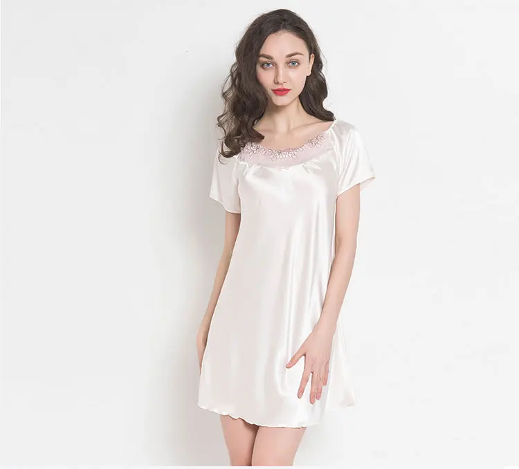 Дамы шелковая ночная рубашка для девочек пикантные шелковые Sleepdress короткий рукав сексуальное ночное белье сексуальное пижамы Мягкая Homedress ночная рубашка B-5311
