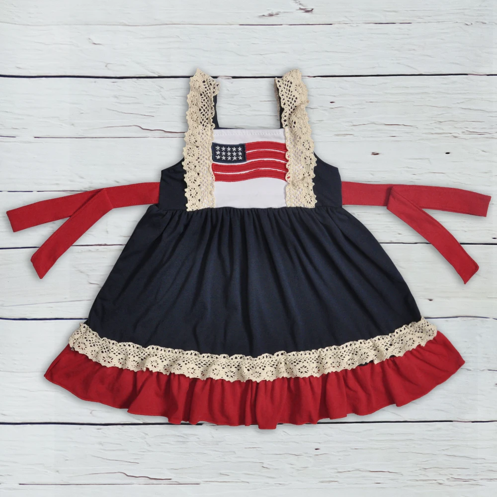 Children Sleeveless Knitted Cotton Dress Baby Girl Boutique Clothing Remake Lace LYQ805-174 | Детская одежда и обувь