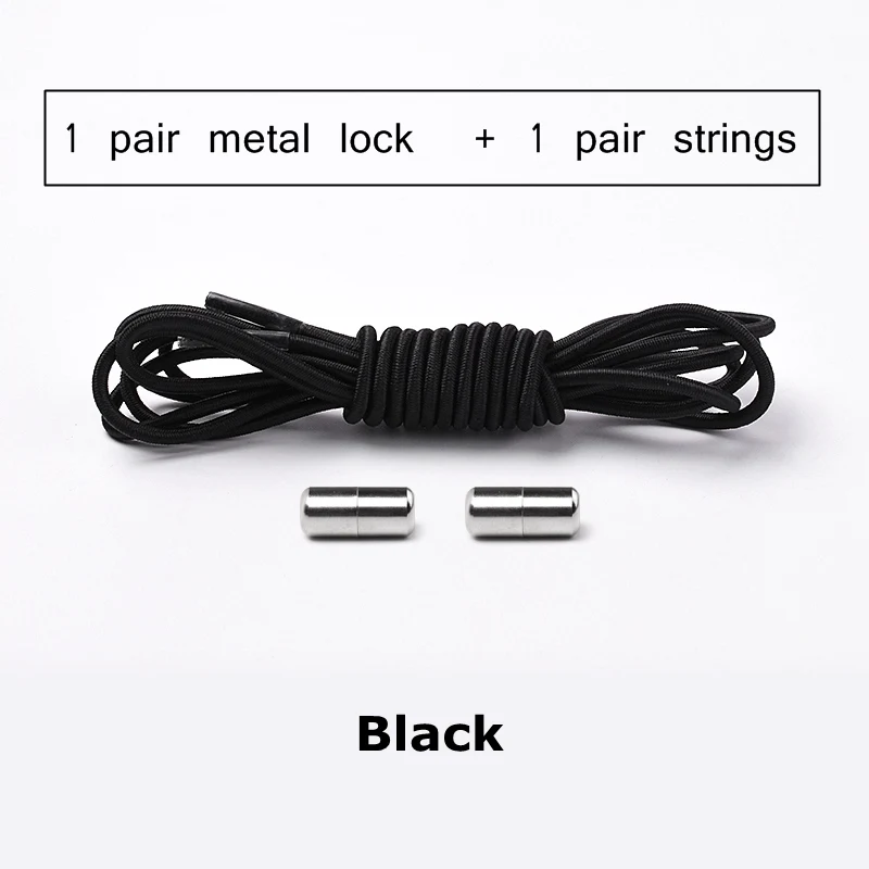 black lock lace 1 пара без галстука эластичные шнурки замок круглые шнурки для ботинок дети взрослые быстро шнурки металлические капсулы ленивые шнурки N127 - Цвет: black lock lace