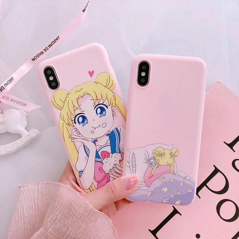 Японский кавайный аниме Сейлор Мун розовый чехол для телефона для iphone X XS XR bts мультяшный чехол силиконовый чехол для iphone 8 7 6 6s Puls