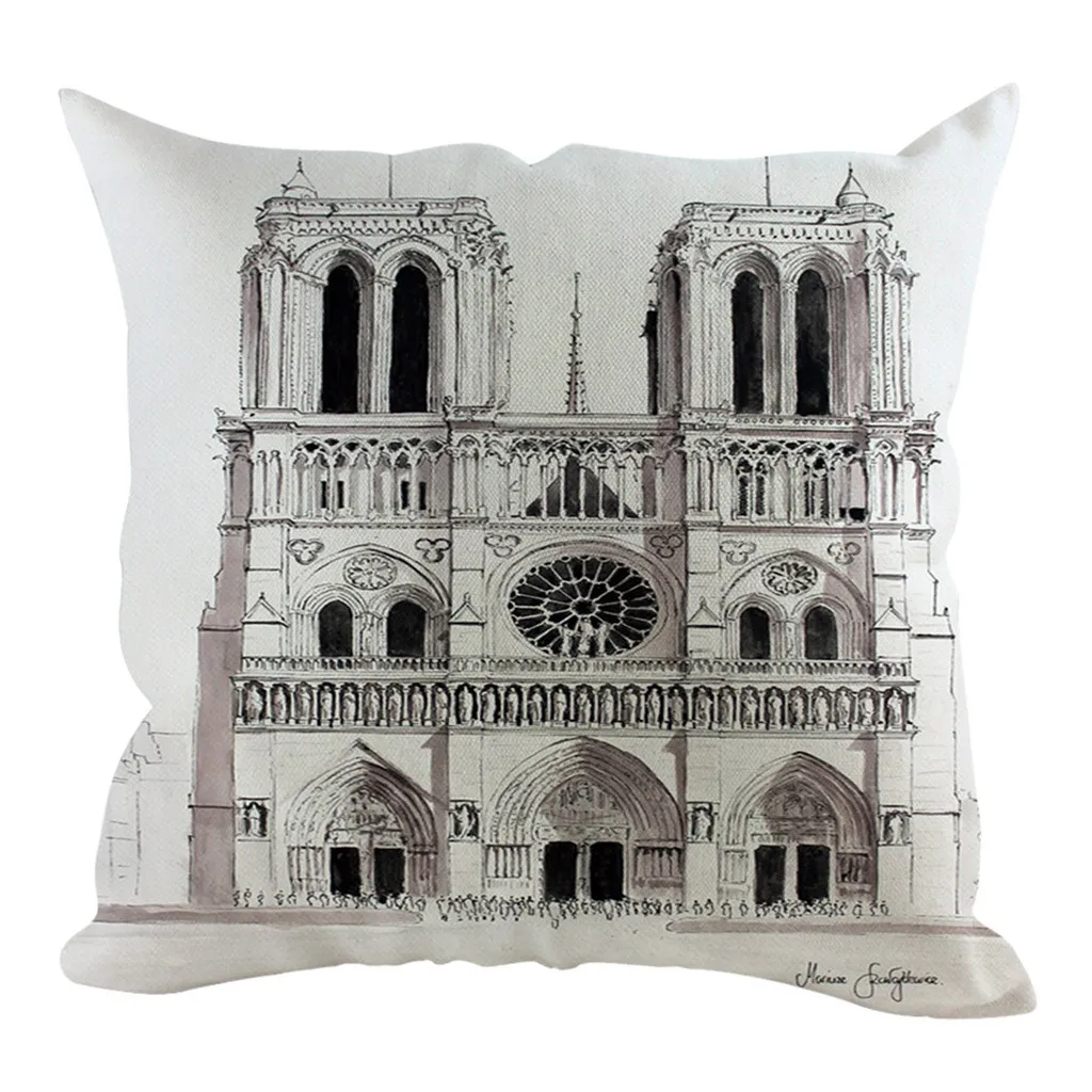 Современный стиль старинное здание квадратные подушки Чехол льняная обнимающая