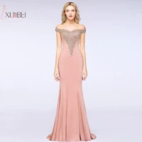 2019 pink mermaid long prom dresses off the shoulder backless prom gown vestidos de gala