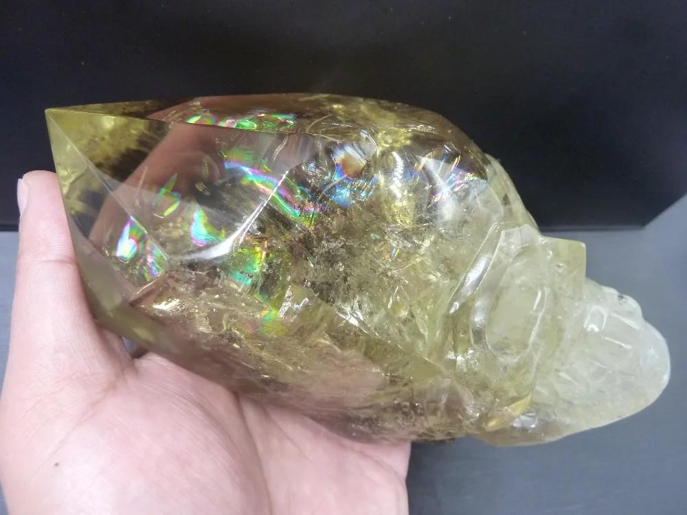 2.46LB натуральный цитрин кварца резной череп из кристалла исцеления T1214|Камни| |