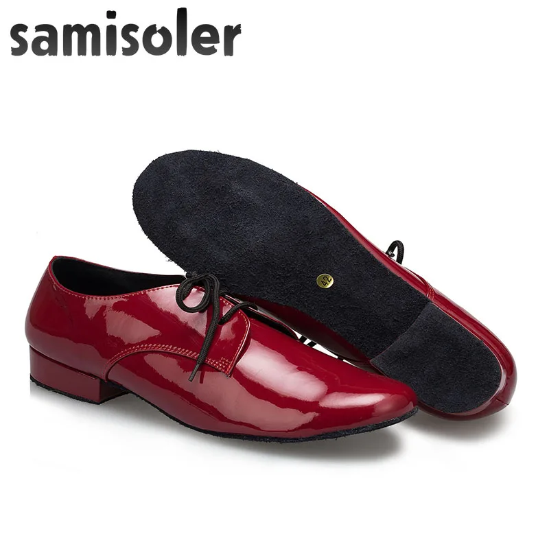 

Samisoler R Men's Black leather ballroom dance shoes Flats Modern dance shoes Tango Party Wedding Square dance shoes