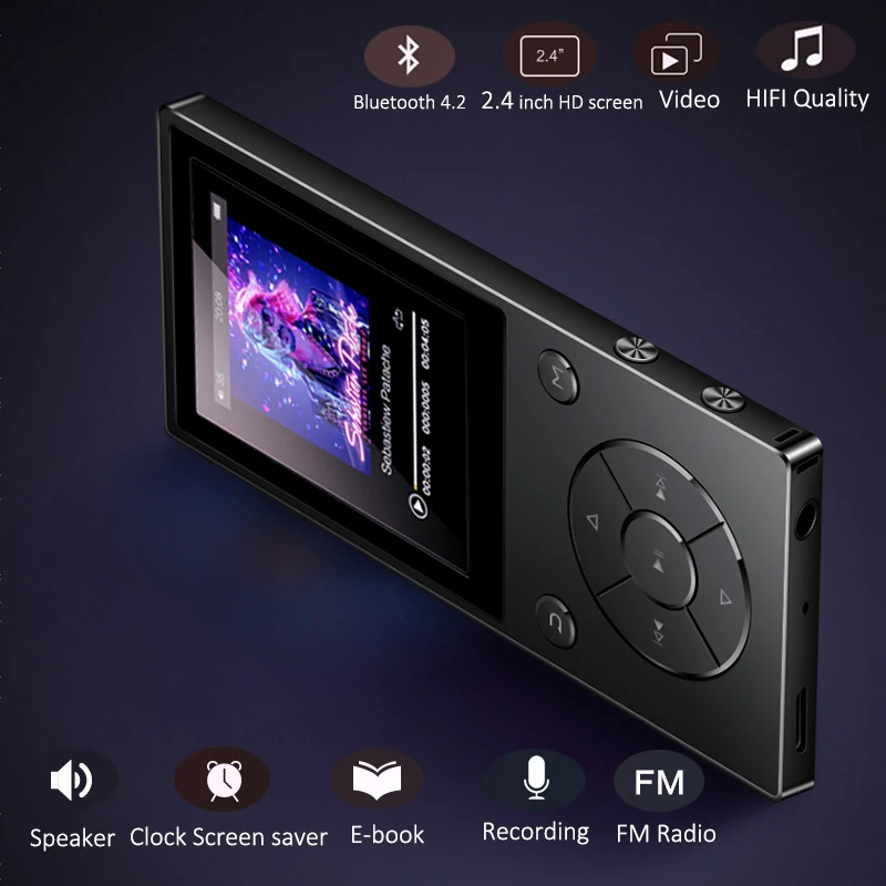 Hi-Fi Bluetooth MP3 плеер 16 Гб Встроенный динамик Сенсорная кнопка, оснащенный 2,4-дюймовый большой Экран MP3 музыкальный плеер с FM радио