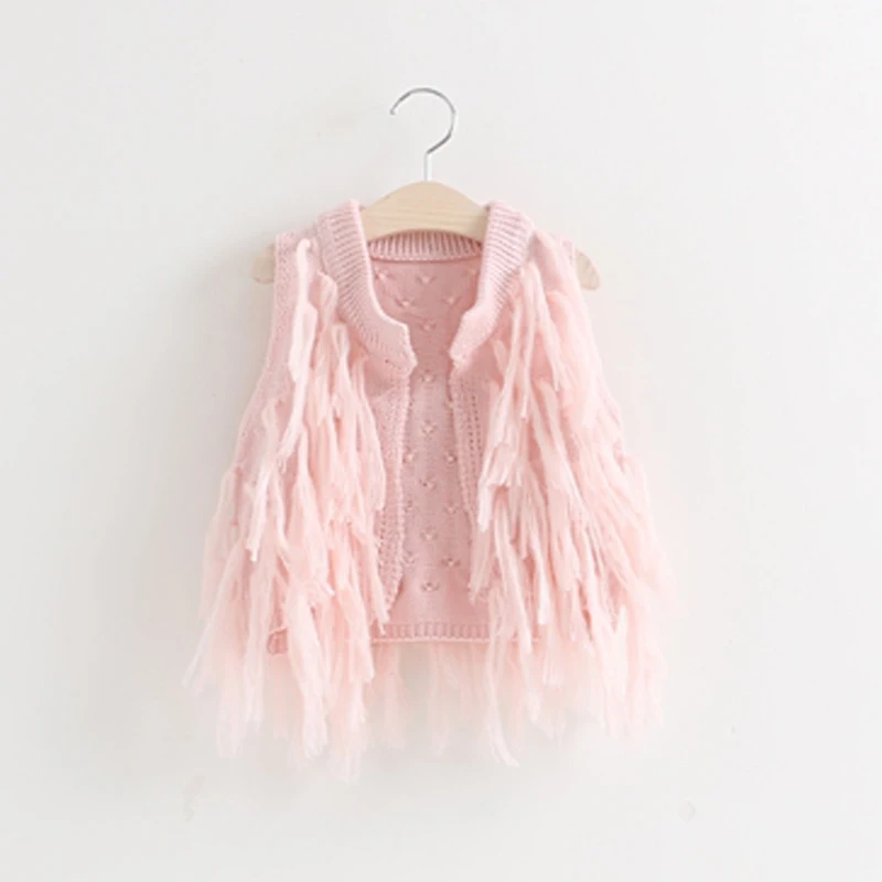 Новейшая жилетка для девочек теплый жилет с бахромой осенняя безрукавка