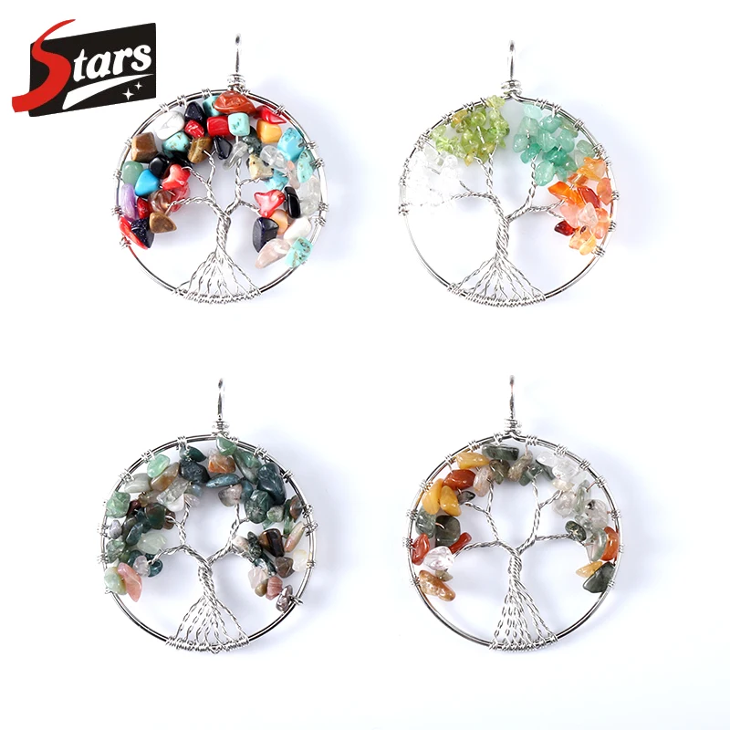 Singreal Mixed Color Stone Natural Tree of Life Pendant for Women Handmade Necklaces Pandent Reiki Costume Jewelry | Украшения и