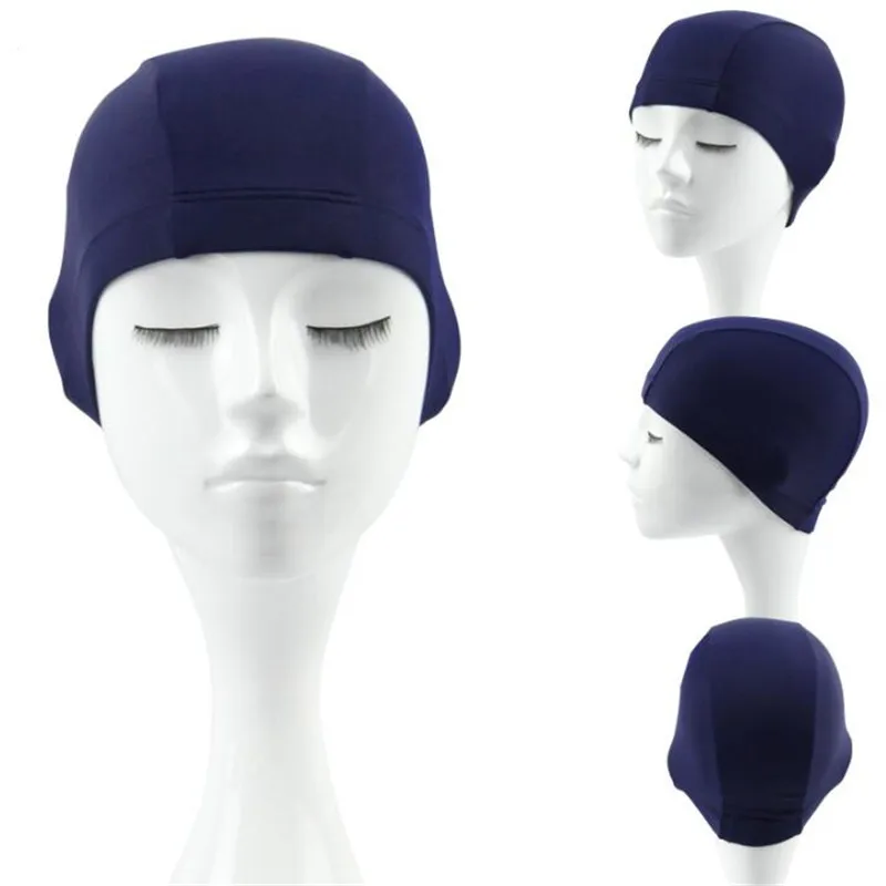Для взрослых женщин и мужчин чистый цвет плавать ming cap s, защита ушей длинные волосы спортивный плавательный бассейн шляпа, для подростков мальчиков и девочек эластичная лайкра плавательный колпак - Цвет: Тёмно-синий