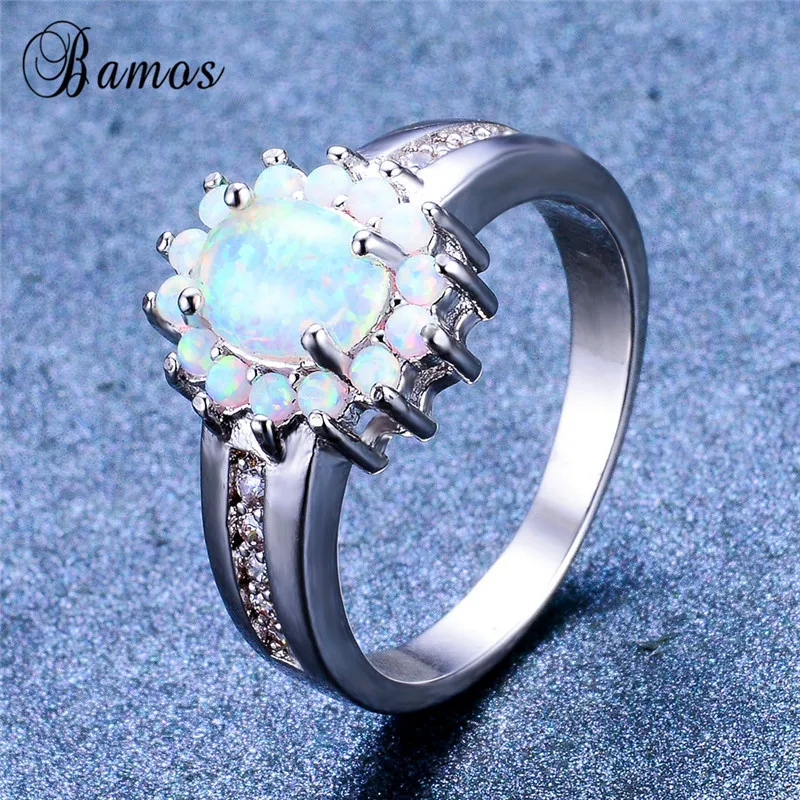Bamos Boho белое овальное кольцо с огненным опалом Трендовое Радужное цветком для женщин серебряный цвет