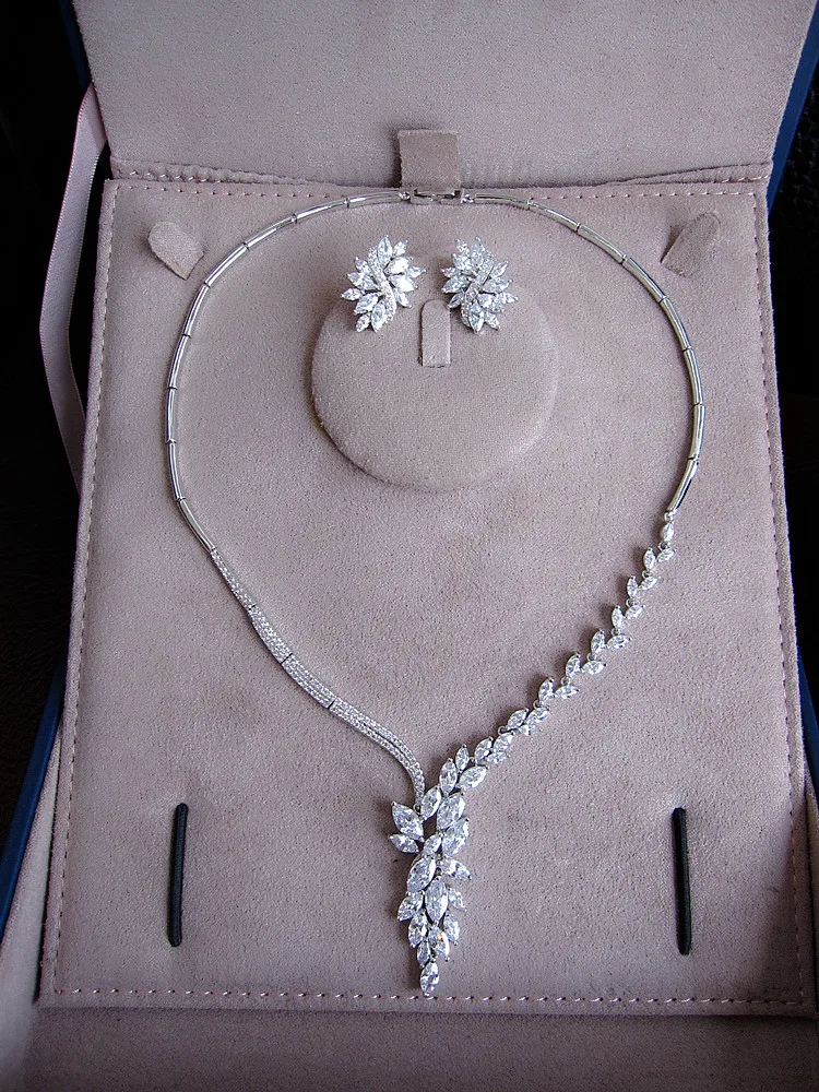 Мода AAA кубический цирконий Кристалл ожерелье и серьги ювелирный набор