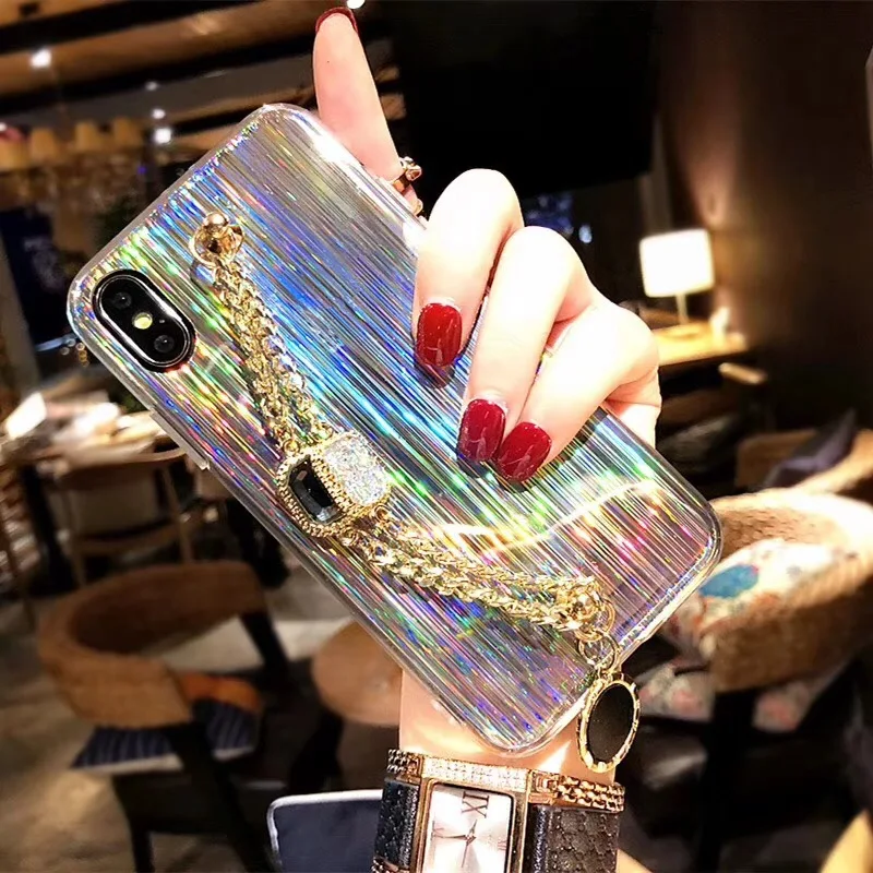 Роскошный модный блестящий браслет с бриллиантами для iphone 6 6s 7 8 plus X XS MAX XR мягкий