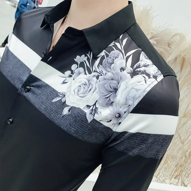 Новая Узорчатая рубашка с длинным рукавом для ночного клуба Chemise Homme модная