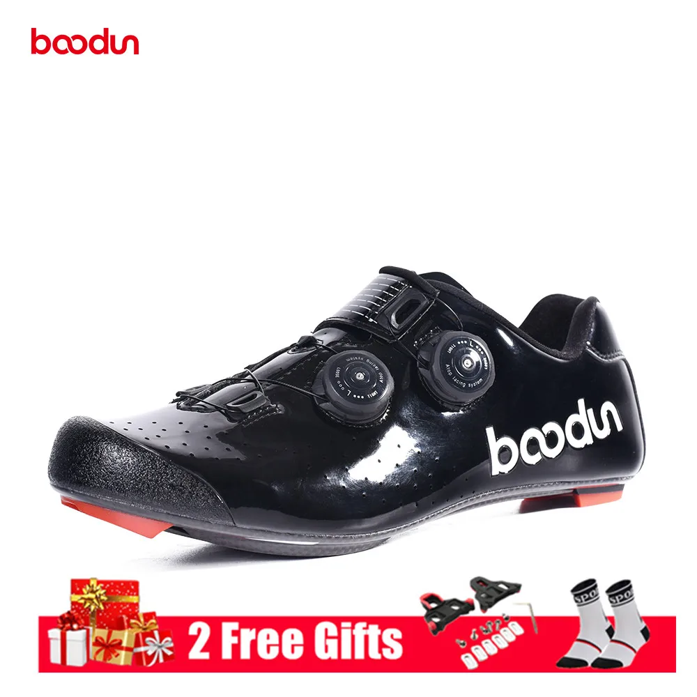 Black Road Shoes Мужские велосипедные кроссовки Boodun, обувь для шоссейного велосипеда с подошвой из углеродного волокна, дышащие, самозакрывающиеся, обувь для гоночного велосипеда, велосипедные шипы - Цвет: Black Road Shoes