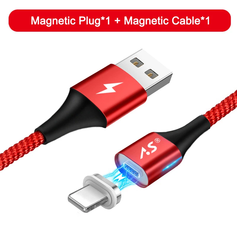 A.S светодиодный магнитный кабель USB C с магнитной вилкой, кабель Micro usb type C, кабель USB для iPhone, samsung, Xiaomi, huawei, LG, шнур для передачи данных, 1 м - Тип штекера: Red Cable Kit