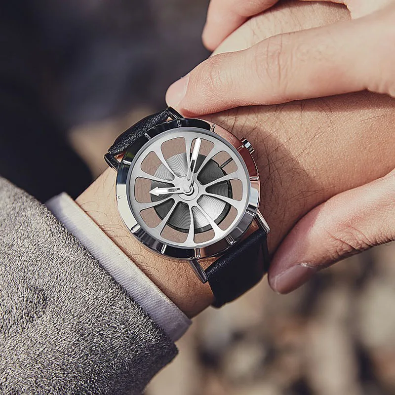 Модные мужские и женские часы с полым дизайном вращающаяся шкала Мужские