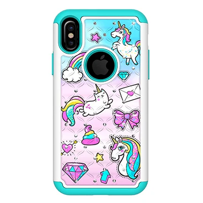 Роскошные Чехлы для iPhone X 6 7 8 Plus 6splus XS XR Max с принтом в виде сверкающих бабочек единорога цветов 2 в 1 шт+ силиконовый чехол - Цвет: 5