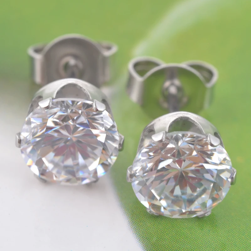 Hypoallergenic 316L stainless steel round pure Zircon stud earrings jewelry gold and Silver two-tone for men&ampwomen | Украшения и