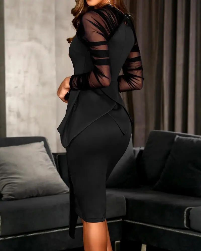 Высококачественное женское платье с сетчатым рукавом баской асимметричное