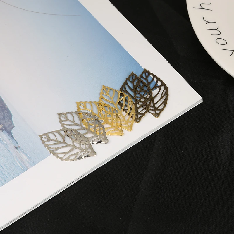 10 шт. Золотые/античные золотые/Родиевые деликатные полые листья филигранная