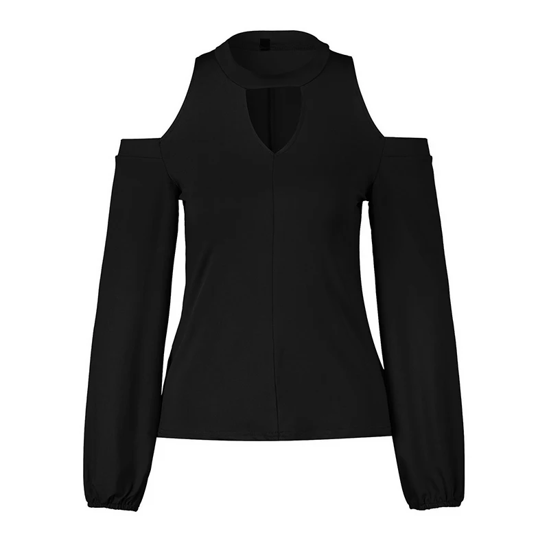 black Duzeala, женские сексуальные топы с открытыми плечами, осень, глубокий v-образный вырез, длинный рукав, блузка,, одноцветная, тонкая, Blusas Feminina, Повседневная рубашка - Цвет: black