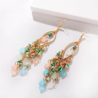 classic trendy blue crystal long tassel dangle earrings for women 2019 fashion indian earrings beads wedding earrings hangers
