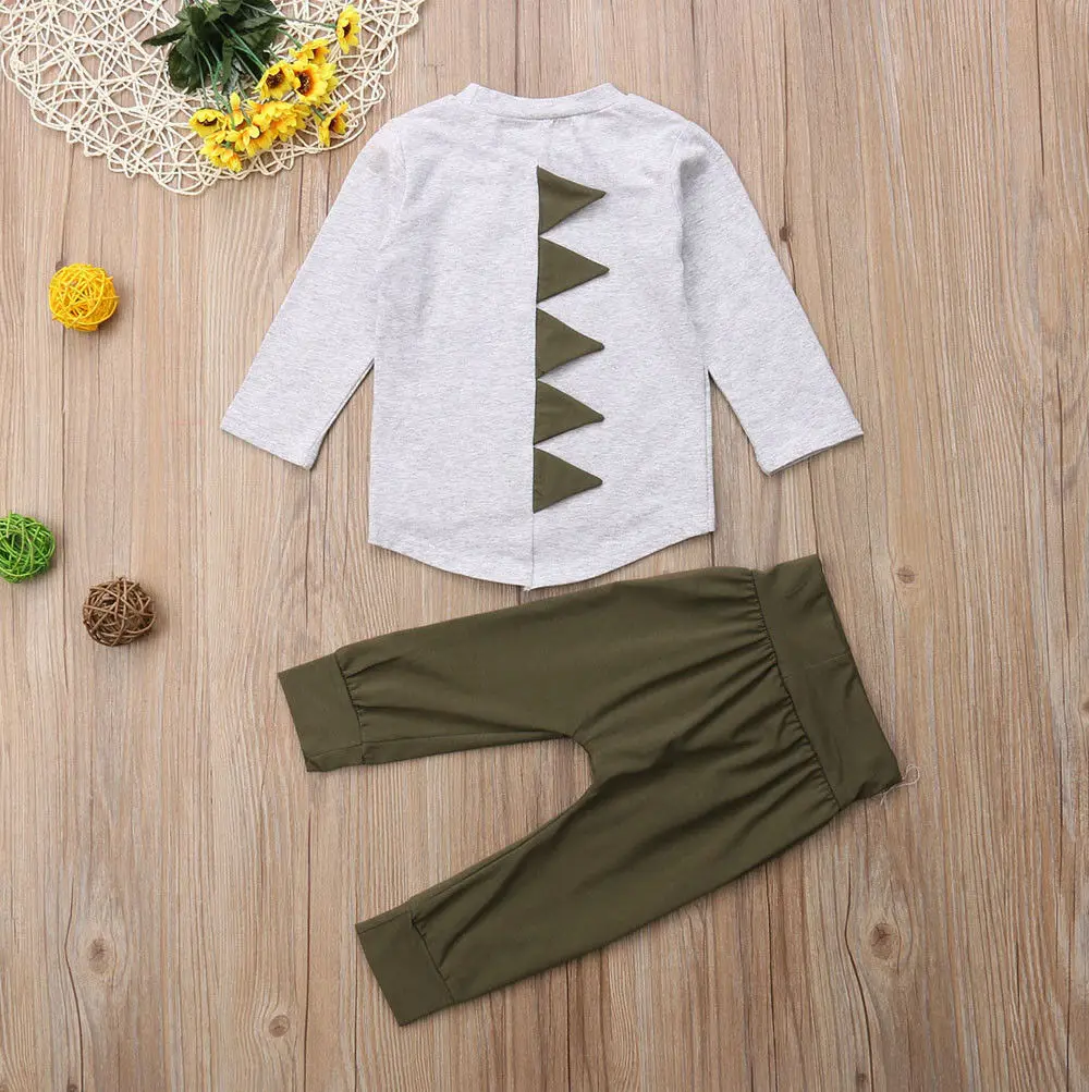2PCS Kids Baby Boys Outfits Dinosaur Horn Patchwork Long Sleeve T-shirt Pants Set Toddler Autumn Clothes Tracksuit | Детская одежда и