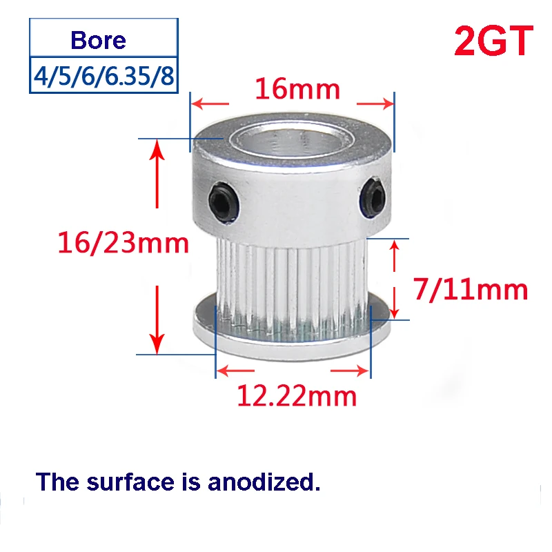 2GT 20 Tooth Aluminum Alloy Timing Pulley K Type Synchronous Wheels Gear Part For Width 7/11mm Inner Hole 4-8 with Screw | Обустройство