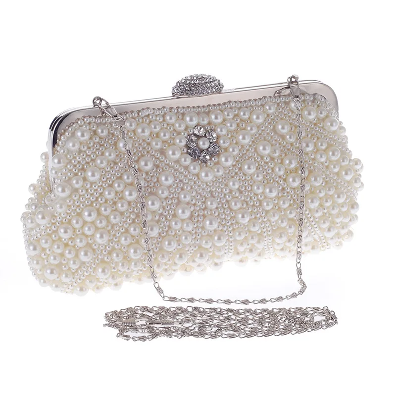 

Classic Pearl Evening Bag Wedding Women Plastic Pearl White Banquet Purse Day Clutches Purse Chain Shoulder Bag Prom Bolso Mujer