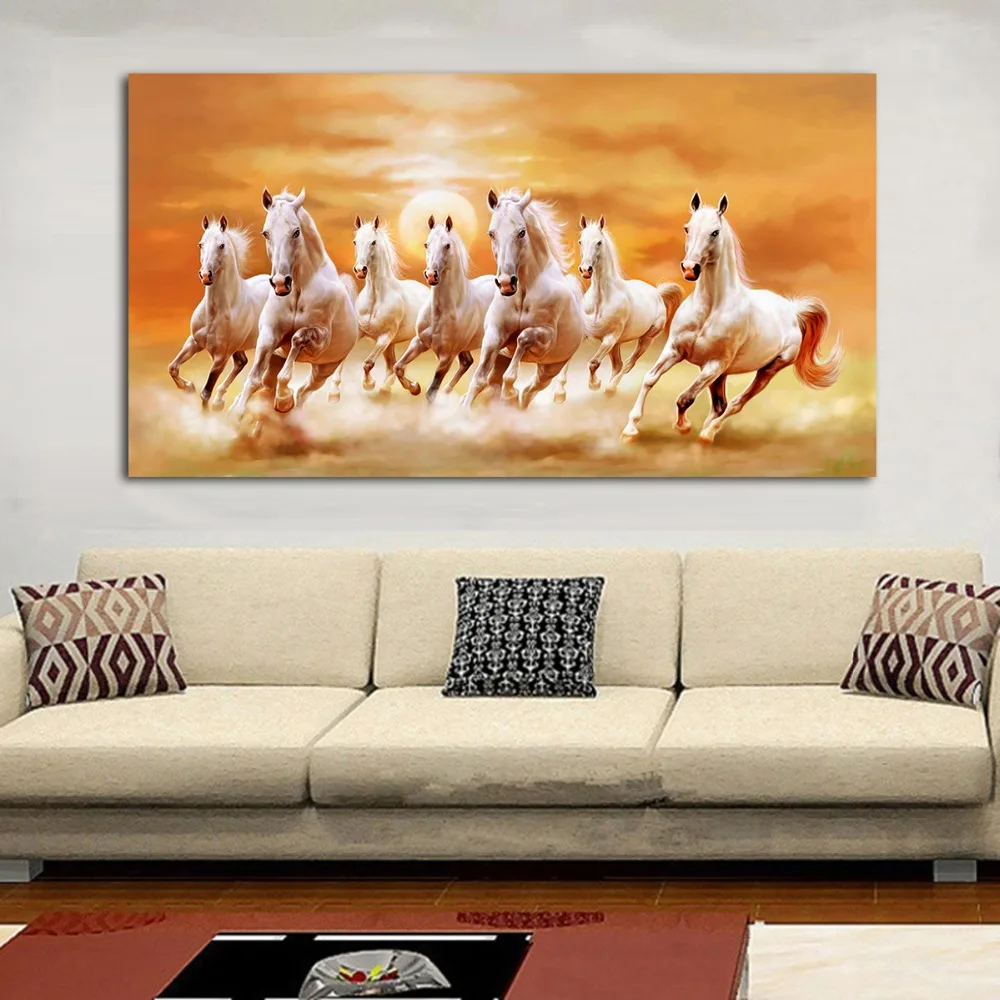 JQHYART Seven Running White Horse домашние украшения с животными картины на холсте плакаты и