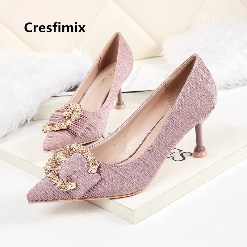 Cresfimix Mujer Tacones Altos Женские Модные Бежевые Свадебные Вечерние туфли на высоких