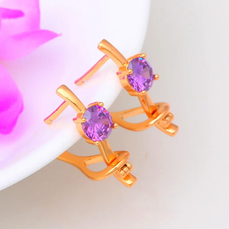 Великолепная Серьги для Новинки для женщин jewelry Интимные аксессуары золотой тон фиолетовый Кристаллические серьги Клипсы для вечеринки je1061a