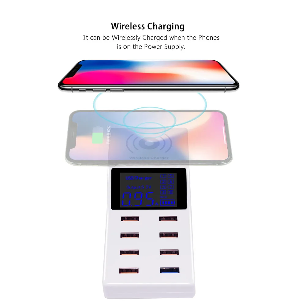 8 портовый ЖК USB адаптер питания зарядное устройство Беспроводное для iPhone iPad и