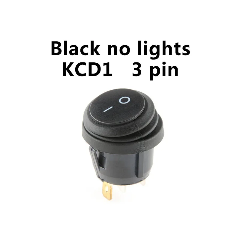 Black no light KCD1-101 Водонепроницаемый морской светодиодный кулисный переключатель 12V 24V 220V Светодиодный светильник на включение/выключение светильник ing 6A250VAC круглый тумблер - Цвет: Black no light