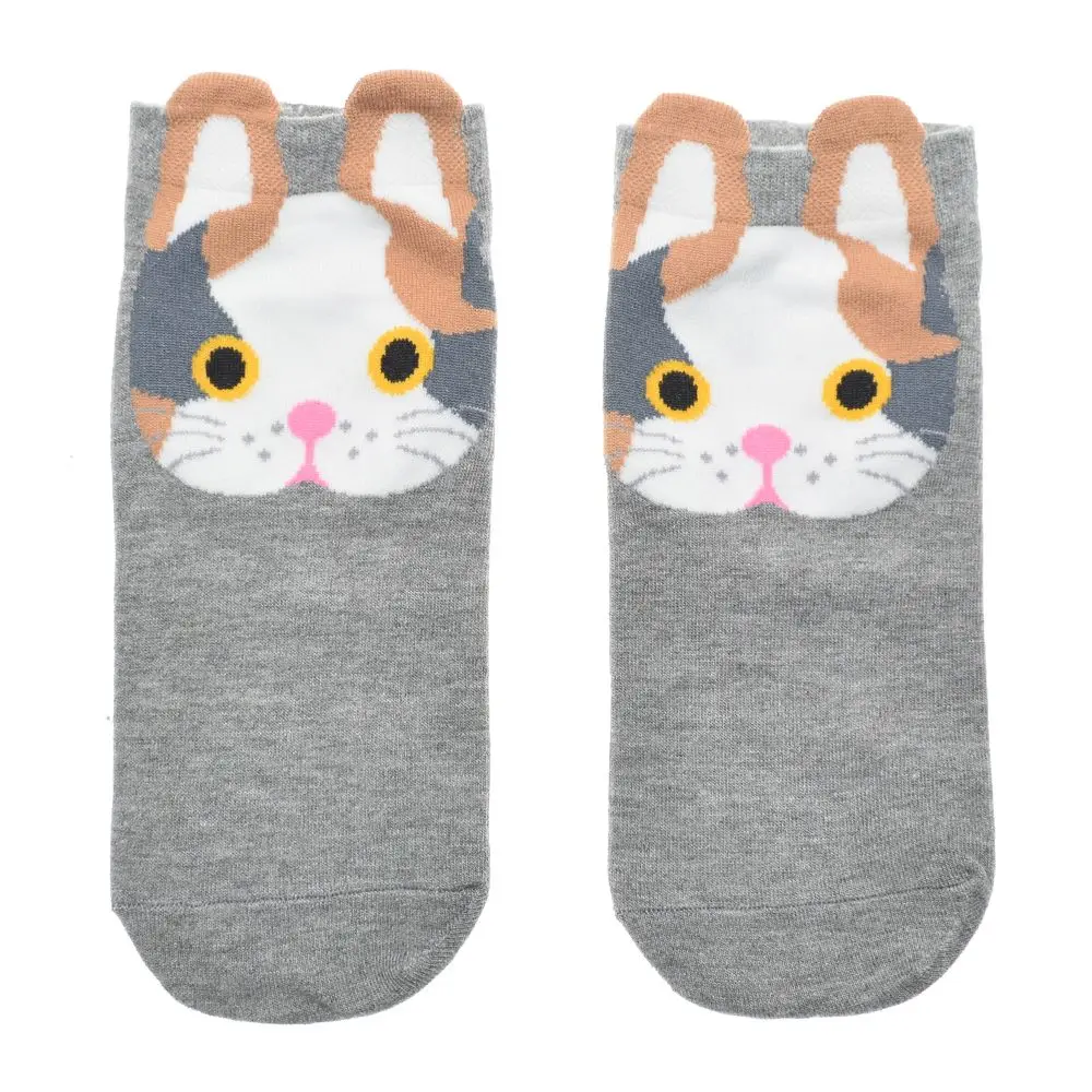 Серый 1 пара мультфильм кошка лицо носки женщина корейский harajuku kawaii хлопок смесь короткие лодыжки Осень Весна Прямая поставка Лидер продаж - Цвет: Серый
