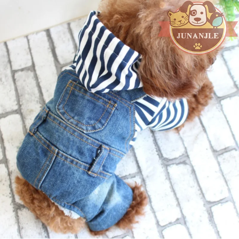 2018 одежда для домашних животных в черно белую полоску джинсы с четырьмя