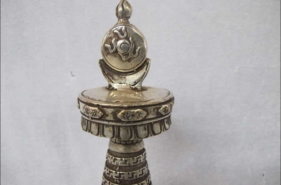 14&quotTibet Silver carved Buddhism Classic Temple Pagoda Stupa statue | Дом и сад
