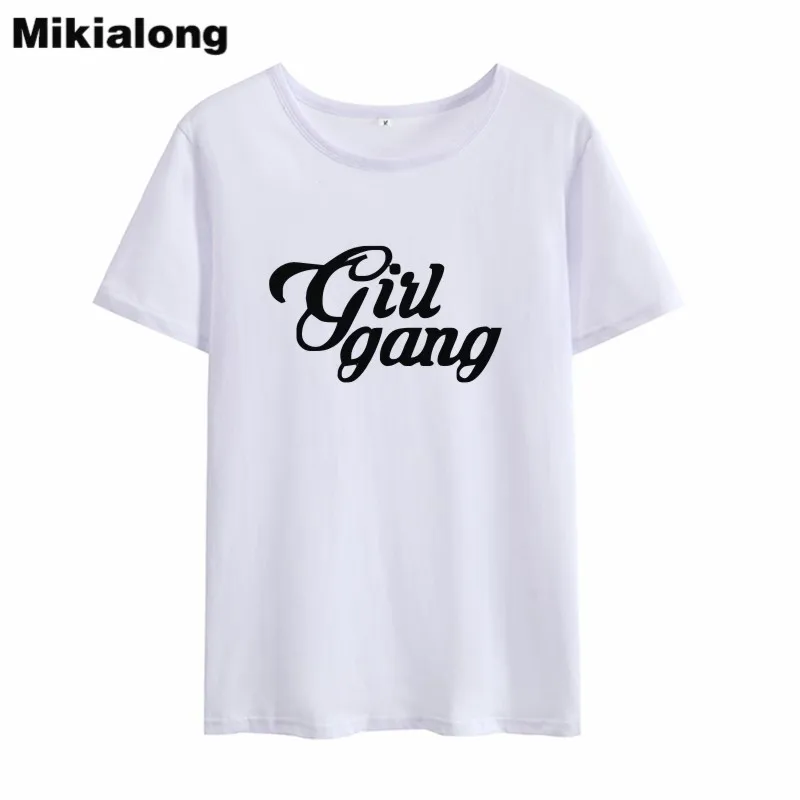Mikialong Girl Gang Punk Rock T Shirt Femme 2018 Summer Short Sleeve Cotton T-shirt Women Black White Camiseta Feminina Tops | Женская