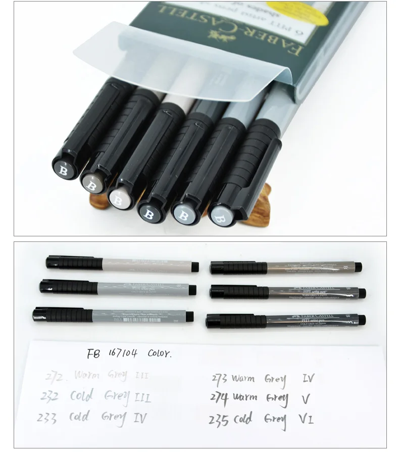 Ручка марки FABER CASTELL, мягкая водная головка, 6 цветов, ручная роспись, пейзаж персонажа, серый анимационный набор