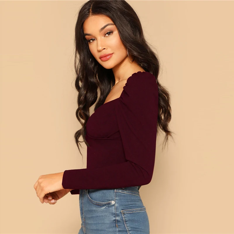 SHEIN Приталенный Топ На Молнии С Оригинальным Рукавом Сексуальные Женские Осенние Блузки
