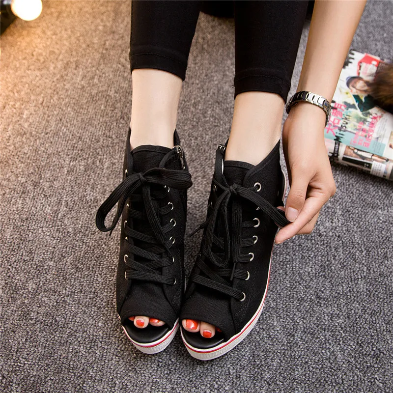 Летние кроссовки Женская высокая парусиновая обувь женские на платформе Летняя