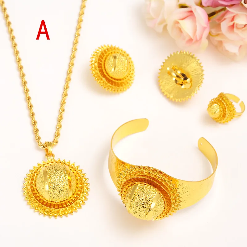 

NEW Ethiopian Wedding Bridal Jewelry Set 24K Gold Color Necklace/Earring/Ring/Bangle/Pendant Jewelry African/Nigeria/Arab Items