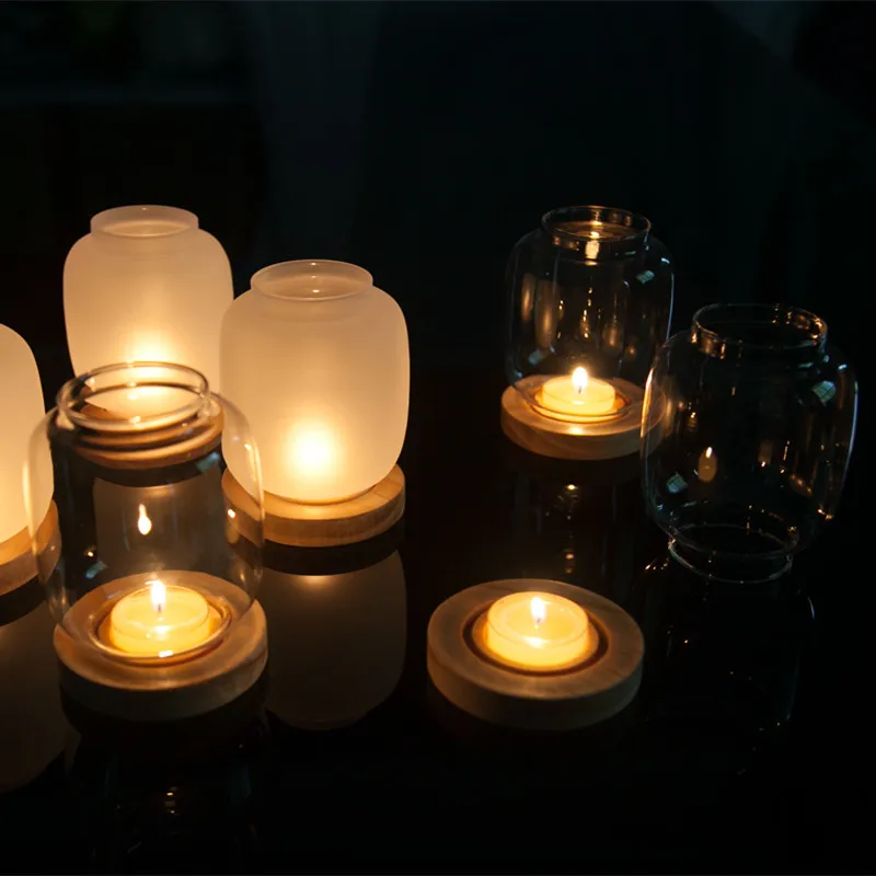 Стекло подсвечник с деревянная подкладка крышка подставка простой домашний