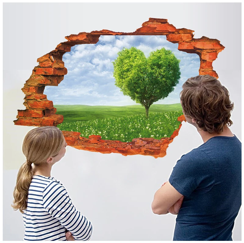 7 стилей 3D сломанная стена винтажный кирпичный Пейзаж Закат настенные наклейки