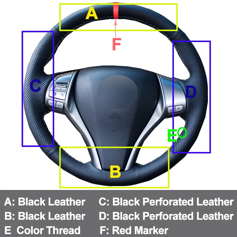HuiER ручная швейная крышка рулевого колеса автомобиля для Nissan Teana 2013- Altima 2013- X-Trail- Qashqai- Rogue