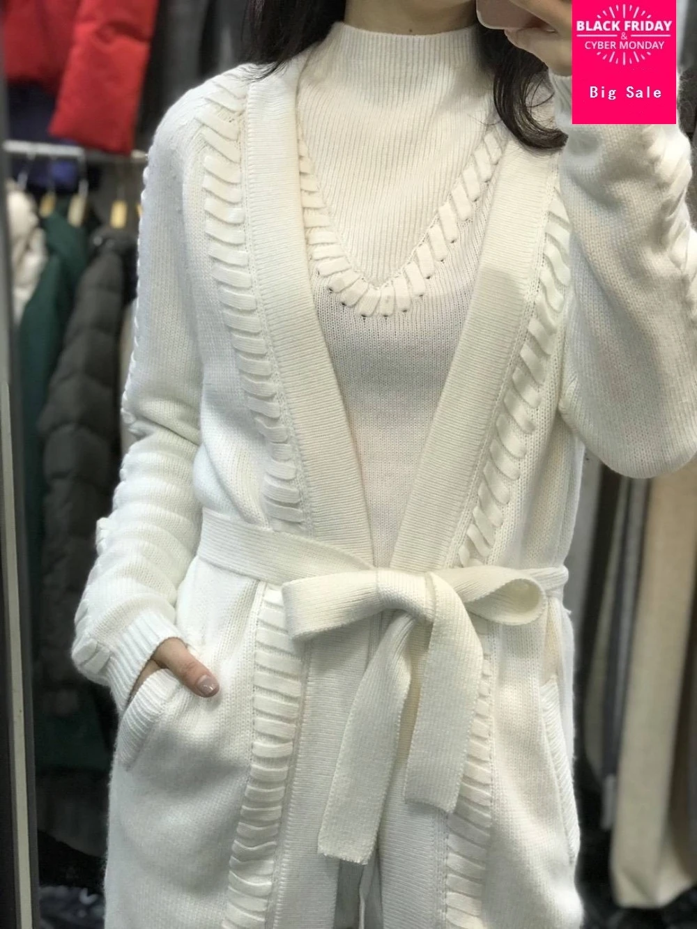 

2020 the newest fashion cashmere Knitted warm Suit round Collar Knit Sweater +woolen cashmere Trousers Leisure Two-piece wj1799
