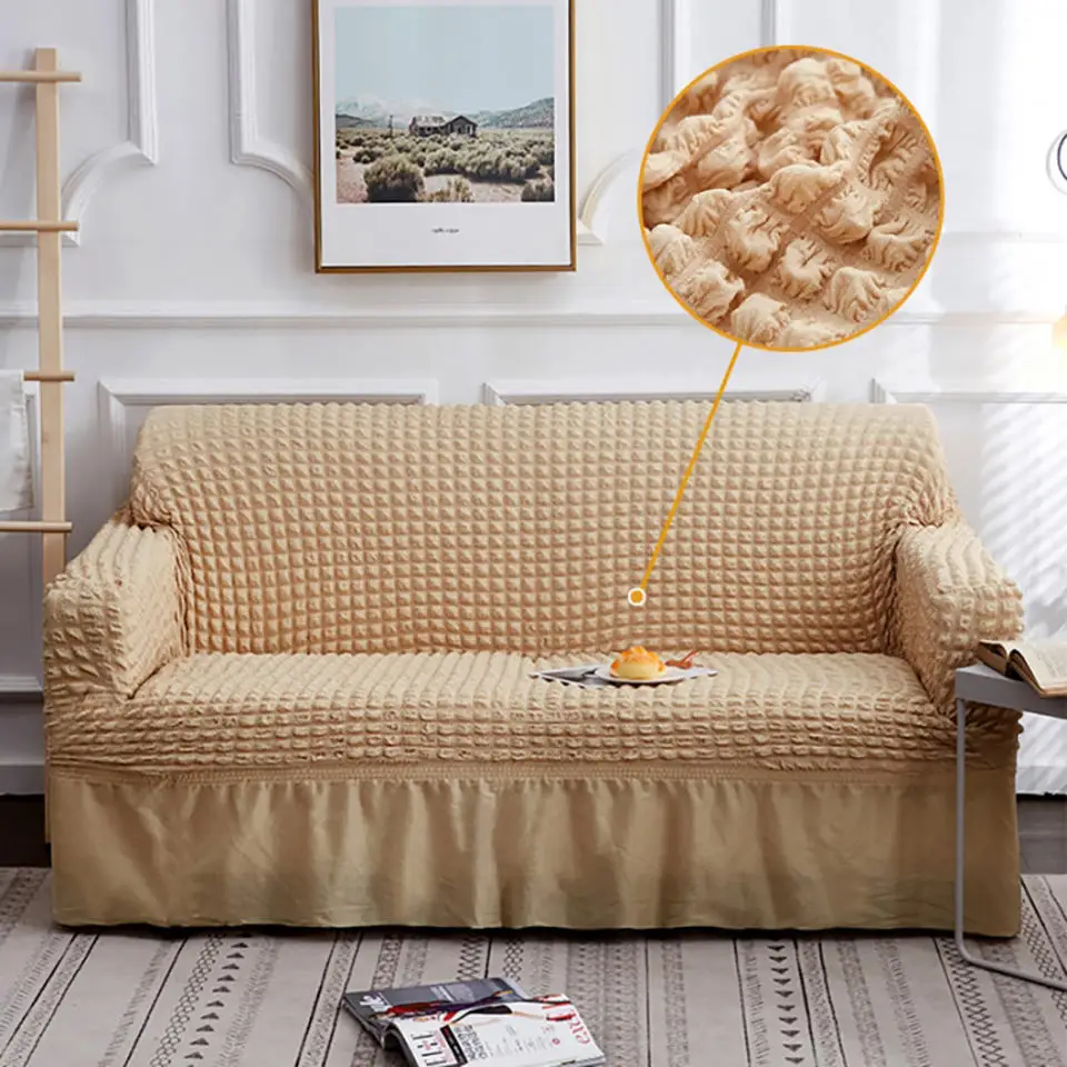 Beige Евро Жаккардовые чехлы для диванов с юбкой эластичные чехлы для диванов для гостиной, мебель для диванов, чехлы для диванов - Цвет: Beige