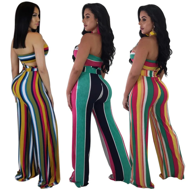 2018 Женский комплект из двух предметов полосатые укороченные топы без бретелек с