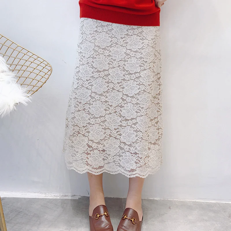 Кружевная комбинированная трикотажная одежда с двух сторон а-силуэта юбка Мори