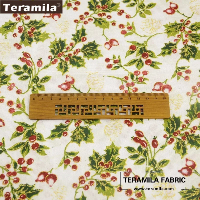 Teramila Золотая фольга композитная ткань печатные рождественские Листья узоры